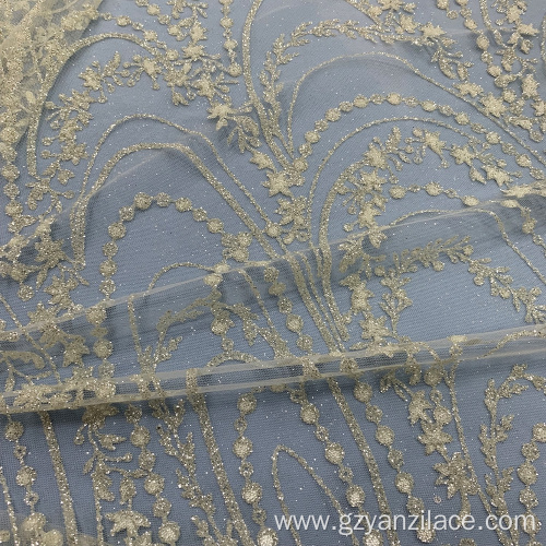 Off White Chemical Glitter Lace Mesh Fabric